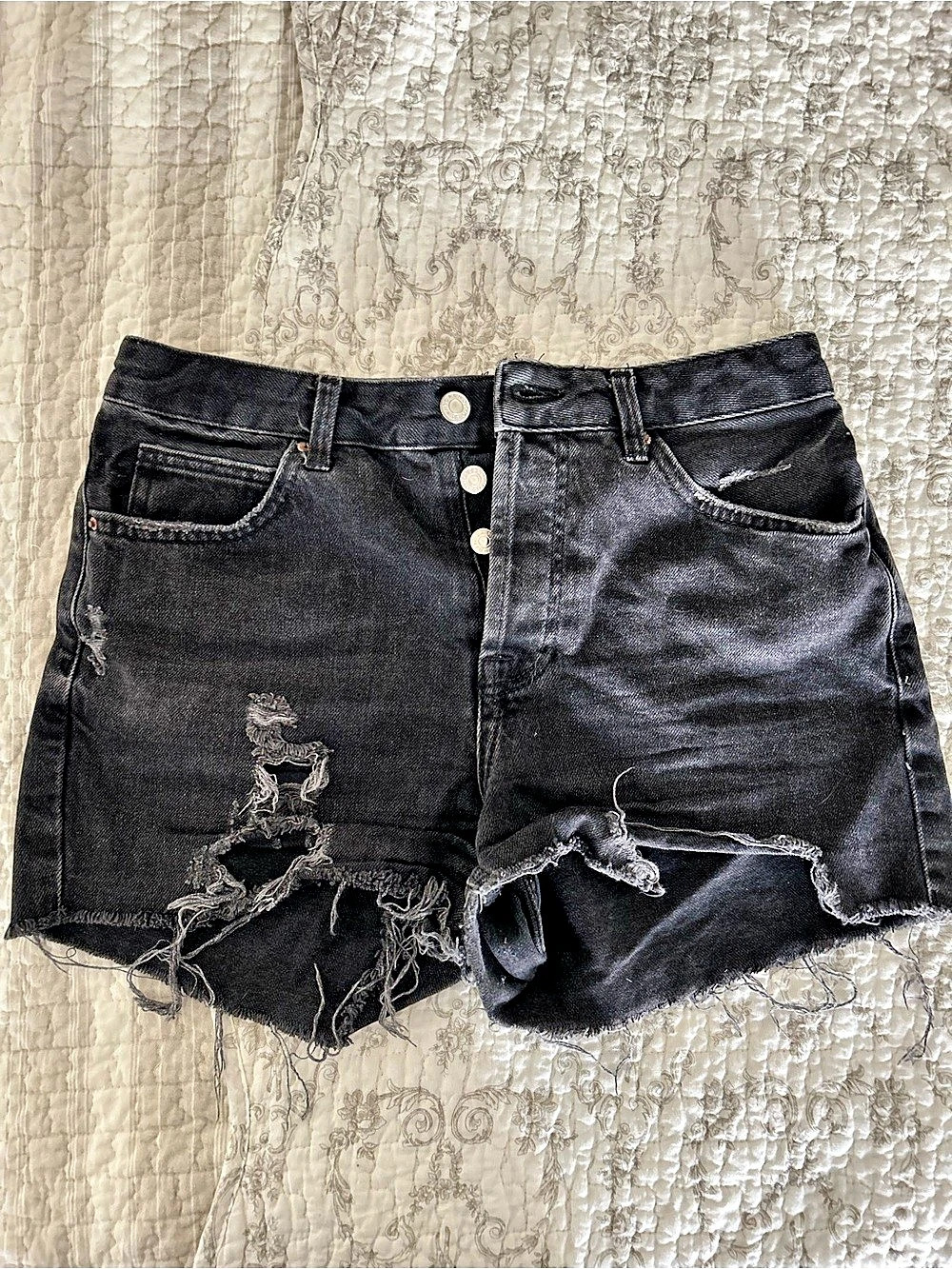 Topshop Distressed Black Denim Jean Shorts Size 4